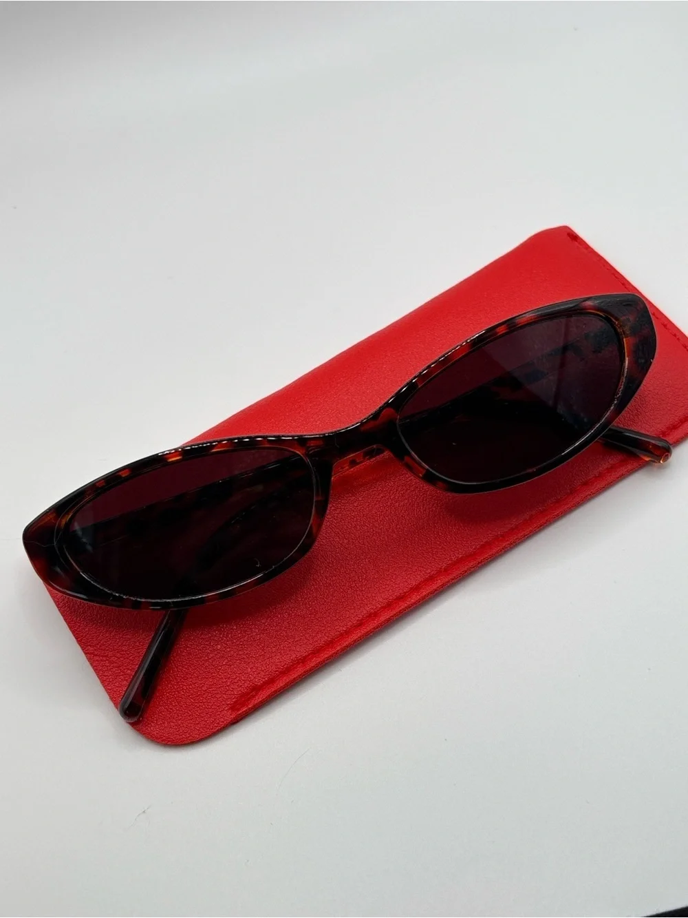 Vintage 80s Tortoise Shell Cat Eye Sunglasses Dark Lens Retro Slim Shades